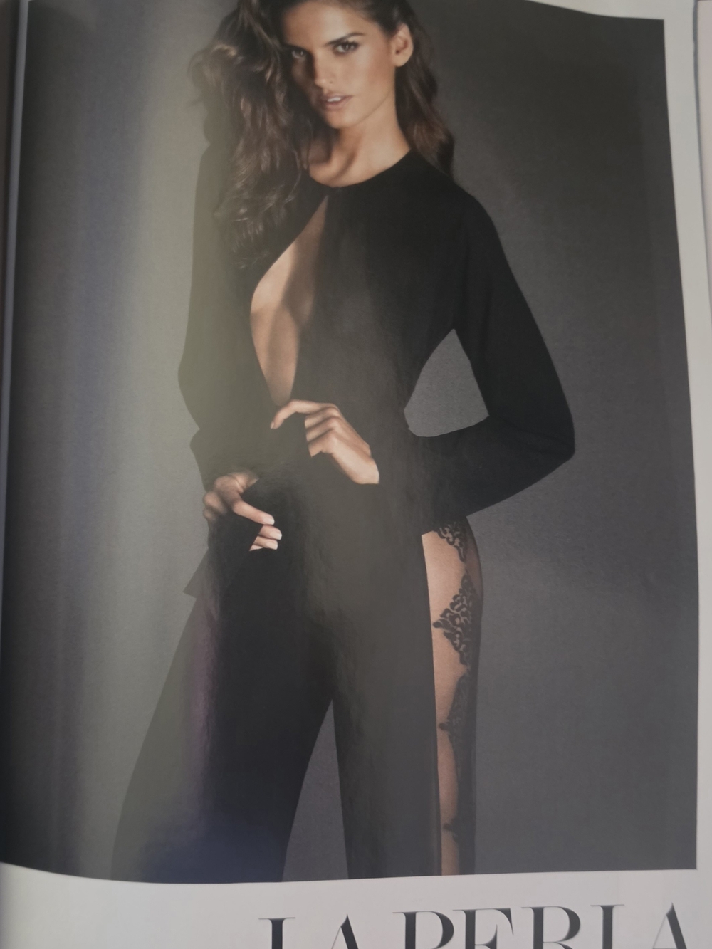 La Perla Black Long-Sleeve Sheer-Side Jumpsuit Print Ad Size Is 8"×10"